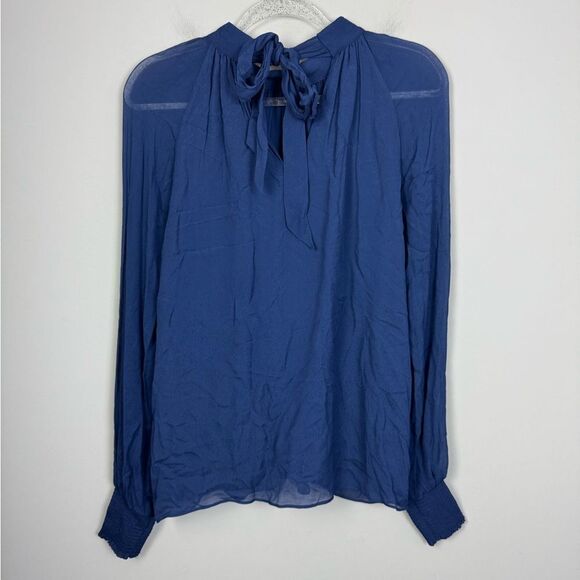 LILLY PULITZER | NEW Ellielynn Sheer Long Sleeve Navy Blue Blouse Women’s Size 2 - Picture 10 of 11